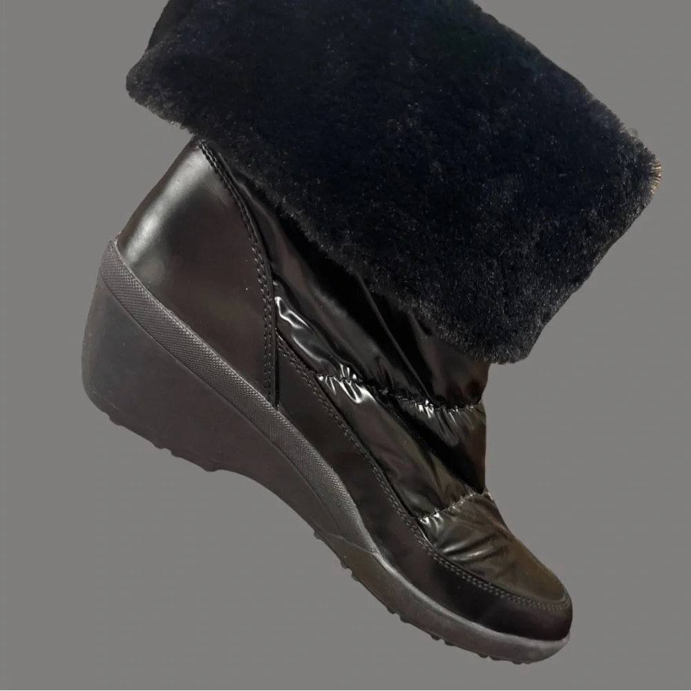 PAJAR WOMENS BLACK‎ WEDGE WATERPROOF, FUR LINED MID CALF SNOW BOOT SIZE 9.5